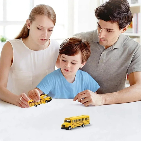 2 Pack 5.5" Pull Back Yellow School Bus Playset Durable Die-cast Metal  Toy - Picture 7 of 7